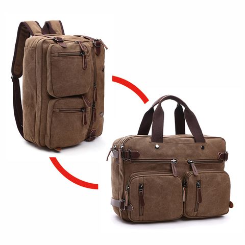 【品樂．CAMO】帆布三用後背包手提包電腦包(咖啡色)