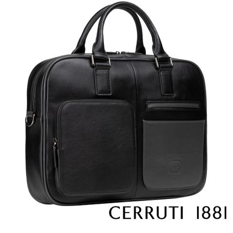 Cerruti 1881 頂級義大利小牛皮手提/斜背公事包 AKIRA系列 黑色 (CECA05646M)