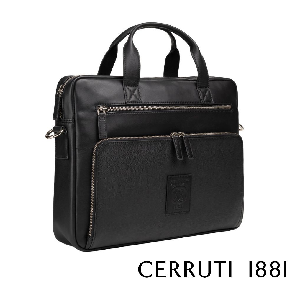 Cerruti 1881 限量2折 頂級義大利皮手提/斜背公事包  ARNOLD系列 黑色 (CECA05330M)