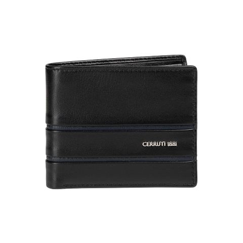 【Cerruti 1881】頂級義大利小牛皮4卡零錢袋男用短夾 MIKE系列 黑色 (CEPU05528M)