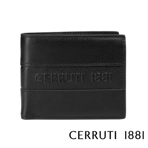 【Cerruti 1881】頂級義大利小牛皮4卡零錢袋短夾皮夾 VASCO系列(黑色 CEPU05039M)