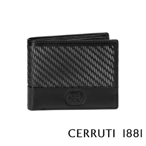 【Cerruti 1881】頂級義大利小牛皮6卡短夾皮夾 AM系列(黑色 CEPU05554M)