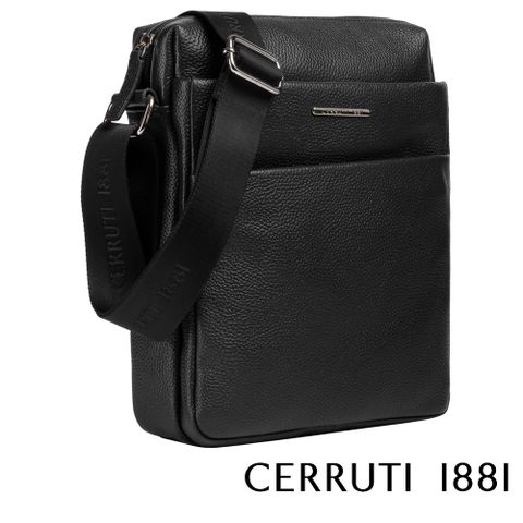 【CERRUTI 1881】限量2折 頂級義大利小牛皮斜背包 CEBO05900M 全新專櫃展示品 (黑色)