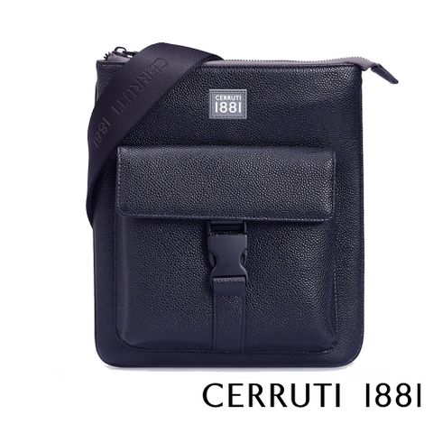 【CERRUTI 1881】限量2折 頂級義大利小牛皮側背斜背包 CEBO05342M 全新專櫃展示品(藍色)
