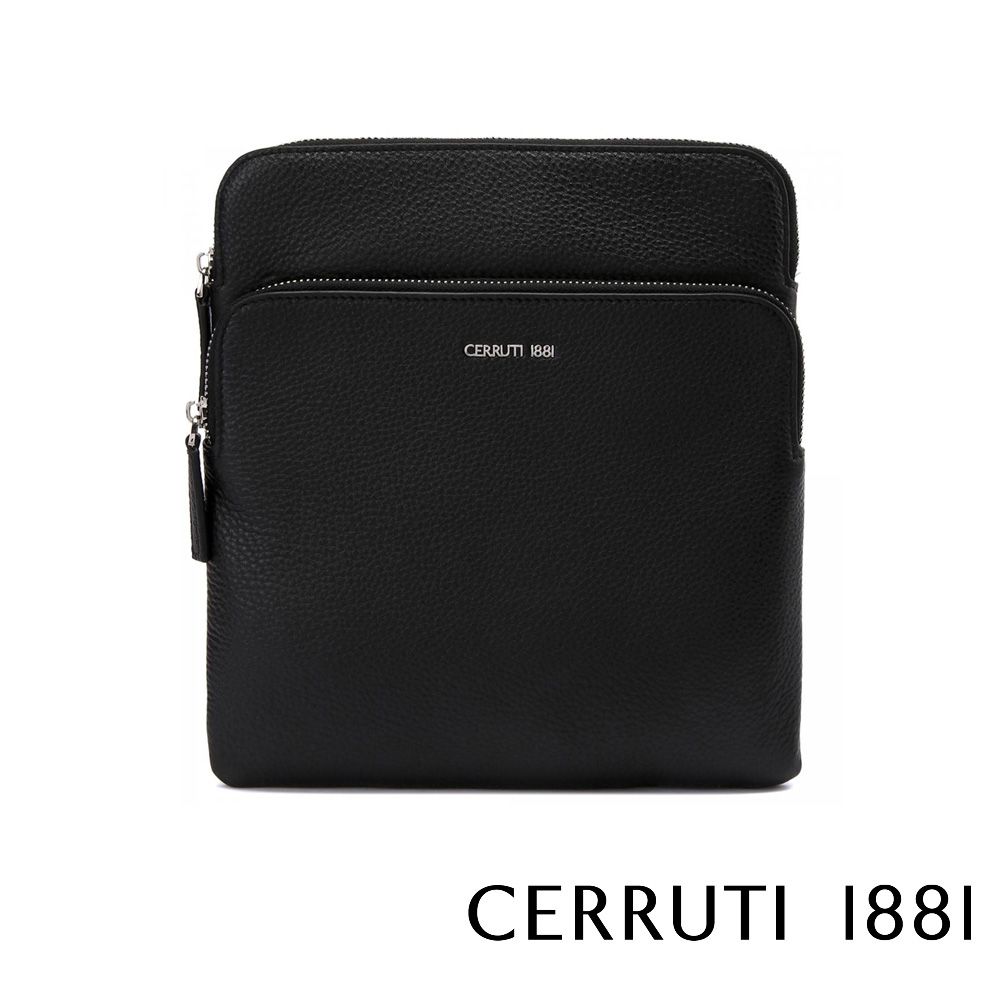 Cerruti 1881 限量2折 頂級義大利小牛皮側背斜背包 CEBO04805M 全新專櫃展示品(黑色)