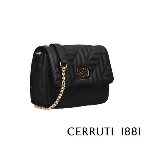 【CERRUTI 1881】限量2折 頂級義大利小牛皮肩背包 CEBA05968M 全新專櫃展示品(黑色)