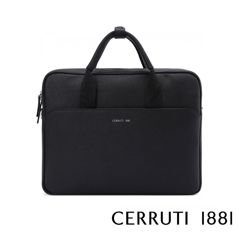 Cerruti 1881 限量2折 頂級義大利小牛皮公事包/肩背包 CECA04657S 全新專櫃展示品(黑色)