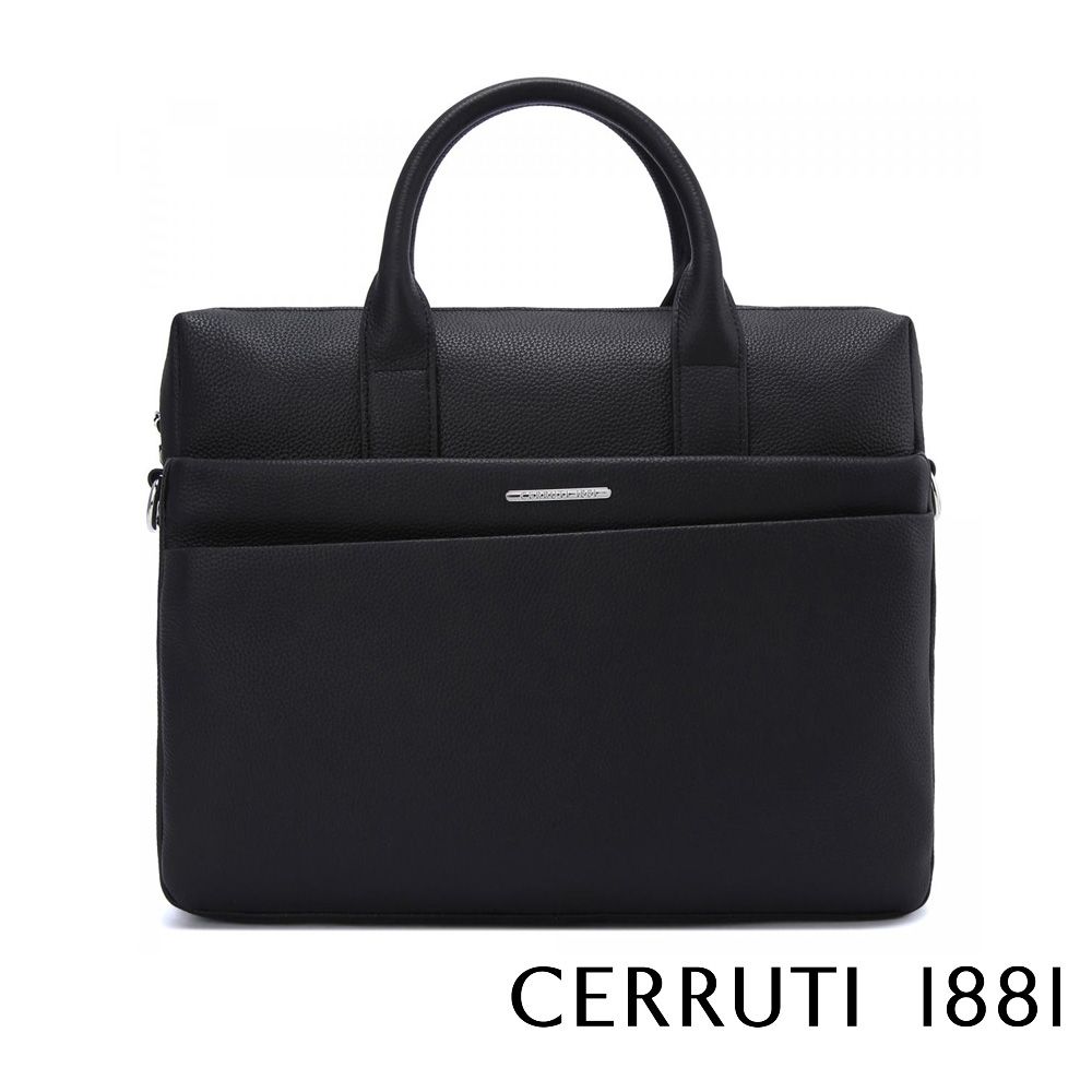 Cerruti 1881 限量2折 頂級義大利小牛皮公事包/肩背包 CECA05901M 全新專櫃展示品(黑色)