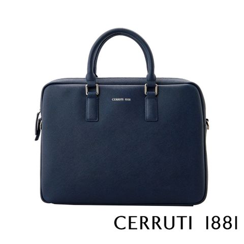 Cerruti 1881 限量2折 頂級義大利小牛皮公事包/肩背包 CECA04466S 全新專櫃展示品(藍色)