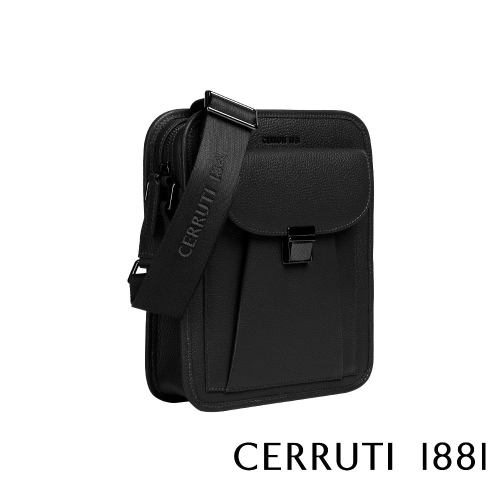 Cerruti 1881 限量2折 頂級義大利小牛皮側背斜背包 CEBO06176M 全新專櫃展示品(黑色)