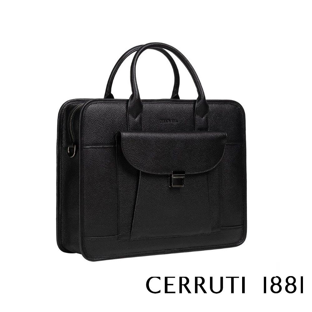 Cerruti 1881 限量2折 頂級義大利小牛皮公事包/肩背包 CECA06175M 全新專櫃展示品(黑色)