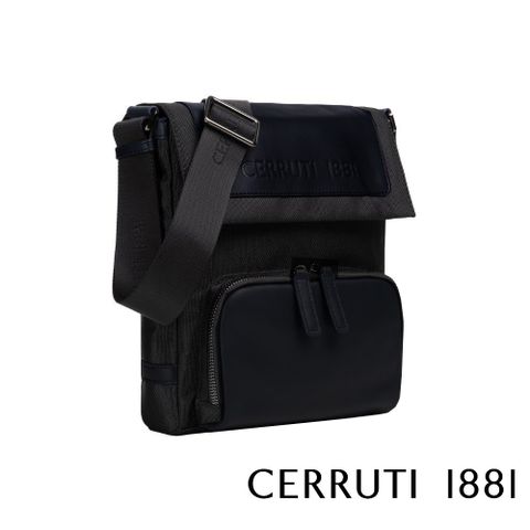 【CERRUTI 1881】限量2折 頂級義大利小牛皮側背斜背包 CEBO06278N 全新專櫃展示品(黑色)