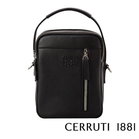 【CERRUTI 1881】頂級義大利小牛皮斜背包 CEBO04885M 全新專櫃展示品(黑色)