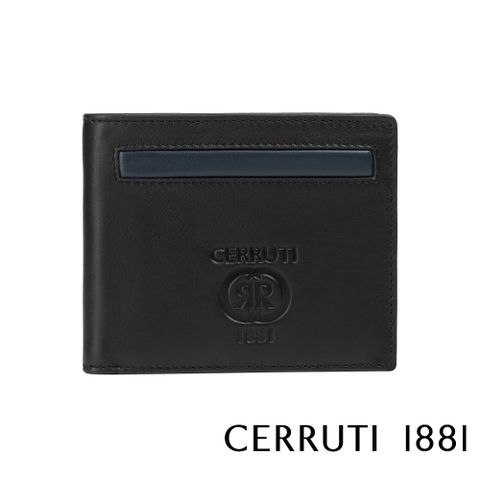 【Cerruti 1881】頂級義大利小牛皮8卡男用短夾AKIRA系列 黑色 全新專櫃展示品 (CEPU05702M)