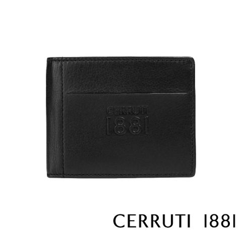 【Cerruti 1881】頂級義大利小牛皮4卡零錢袋短夾 HIROSHI系列 全新專櫃展示品(黑色 CEPU05714M)