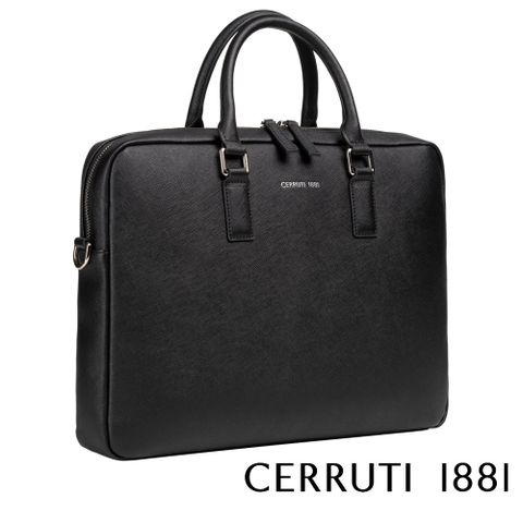 【CERRUTI 1881】頂級義大利小牛皮公事包/肩背包 CECA04466S 全新專櫃展示品(黑色)