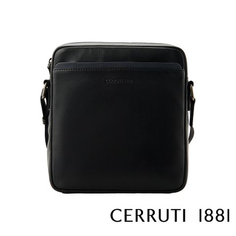 【CERRUTI 1881】頂級義大利小牛皮斜背包 CEBO06532M 全新專櫃展示品(黑色)