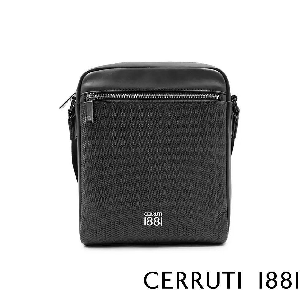 Cerruti 1881 頂級義大利小牛皮側背斜背包 CEBO06545M 全新專櫃展示品(黑色)