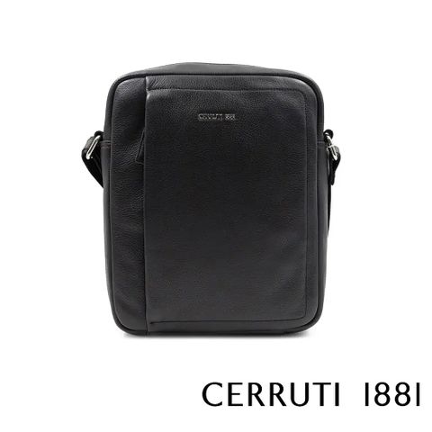 【CERRUTI 1881】頂級義大利小牛皮斜背包 CEBO06577M 全新專櫃展示品(黑色)