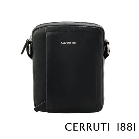 【CERRUTI 1881】頂級義大利小牛皮斜背包 CEBO06578M 全新專櫃展示品(黑色)