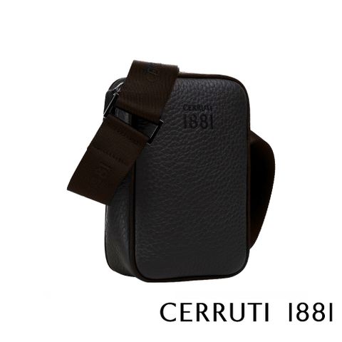 【CERRUTI 1881】頂級義大利小牛皮側背斜背包 CEBO05761M 全新專櫃展示品(黑色)