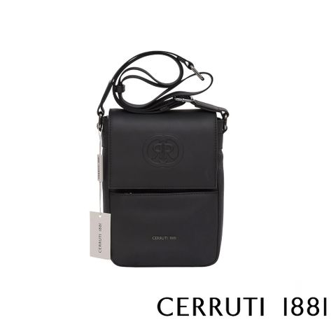 【CERRUTI 1881】頂級義大利小牛皮側背斜背包 CEBO05602M 全新專櫃展示品(黑色)