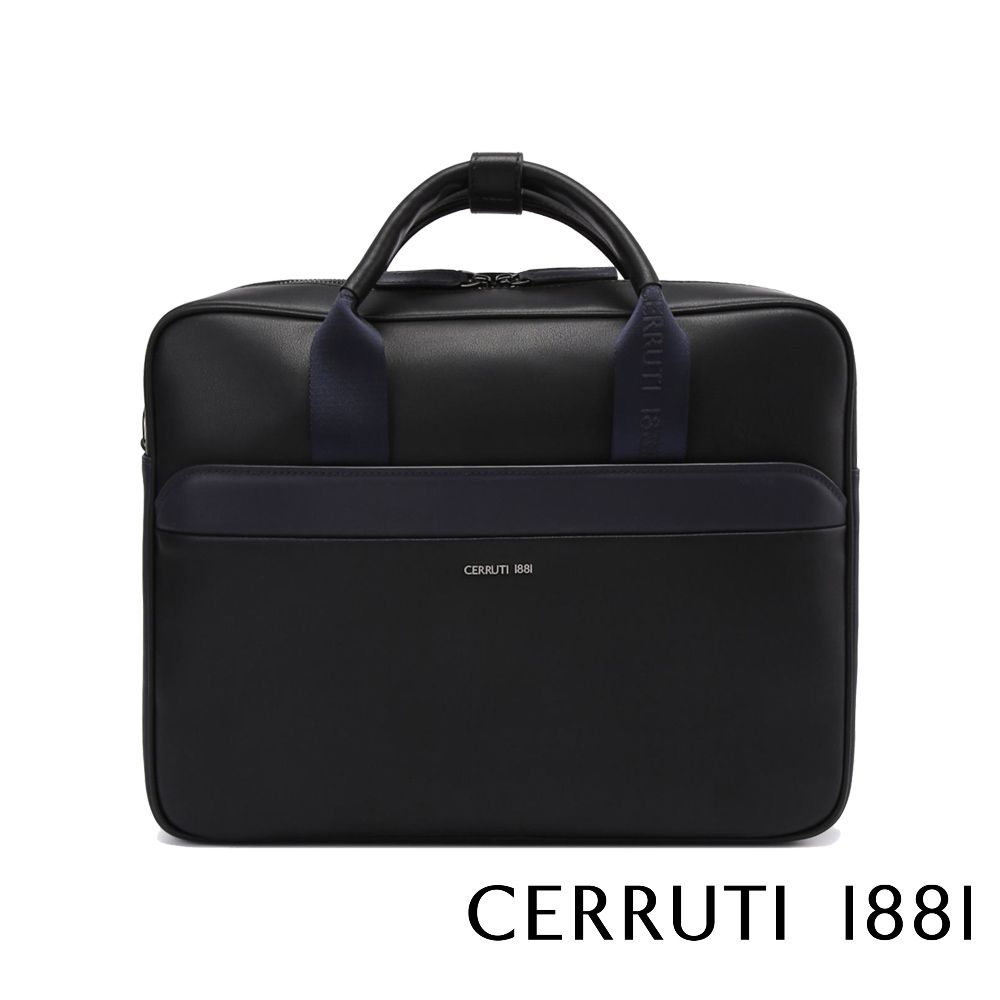 Cerruti 1881 限量2折 義大利頂級小牛皮公事包/斜背包 CECA04657M 全新專櫃展示品(黑色)