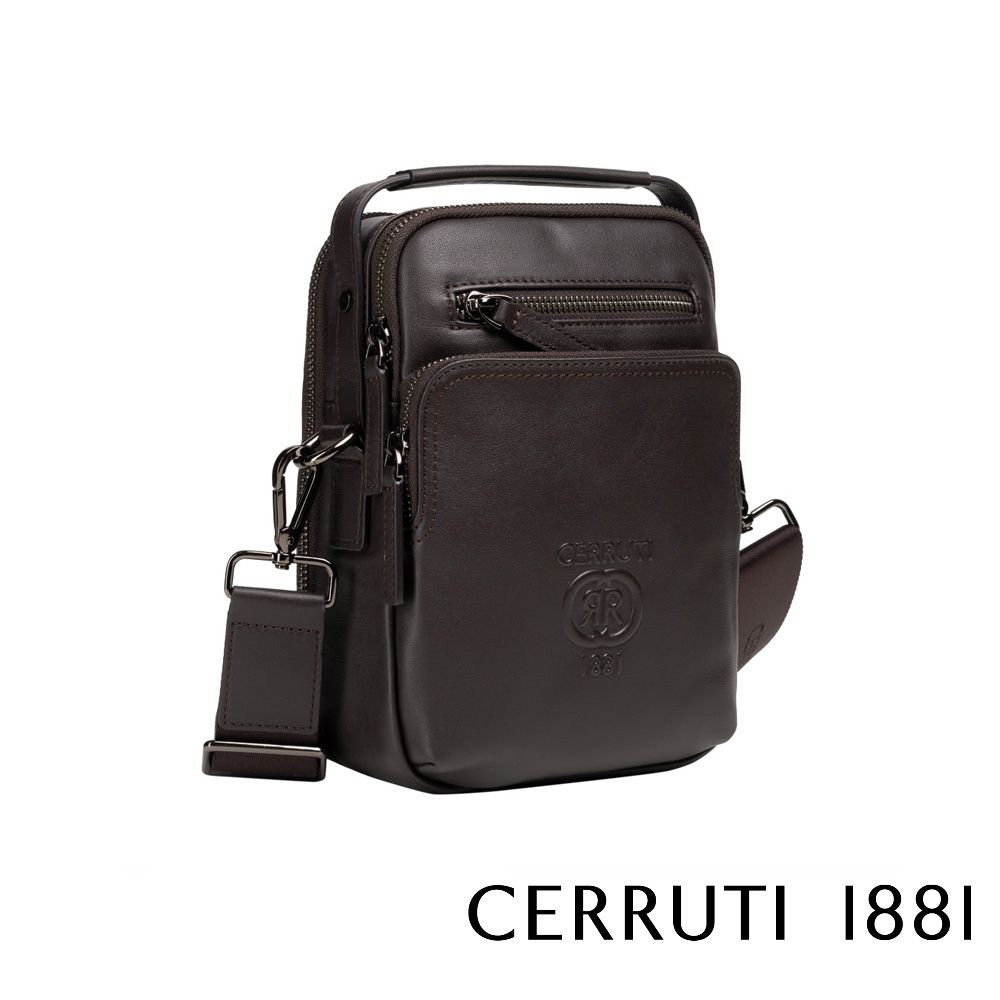 Cerruti 1881 限量2折 義大利頂級小牛皮肩背包斜背包 CEBO05148M 全新專櫃展示品(咖啡色)