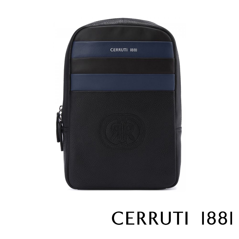 Cerruti 1881 限量2折 義大利頂級小牛皮斜肩包 CEBO06054M 全新專櫃展示品(黑色)