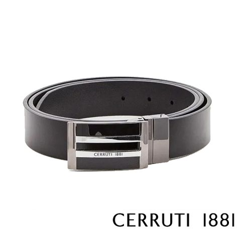 Cerruti 1881 限量2折 義大利頂級小牛皮皮帶 全新專櫃展示品 CECU03599M (黑色 贈送禮提袋)