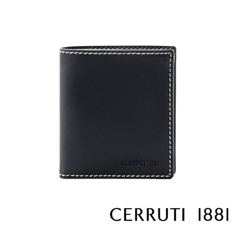 Cerruti 1881 限量2折 義大利頂級小牛皮6卡短夾皮夾 CEPU03132M 全新專櫃展示品(黑色 贈禮盒提袋)