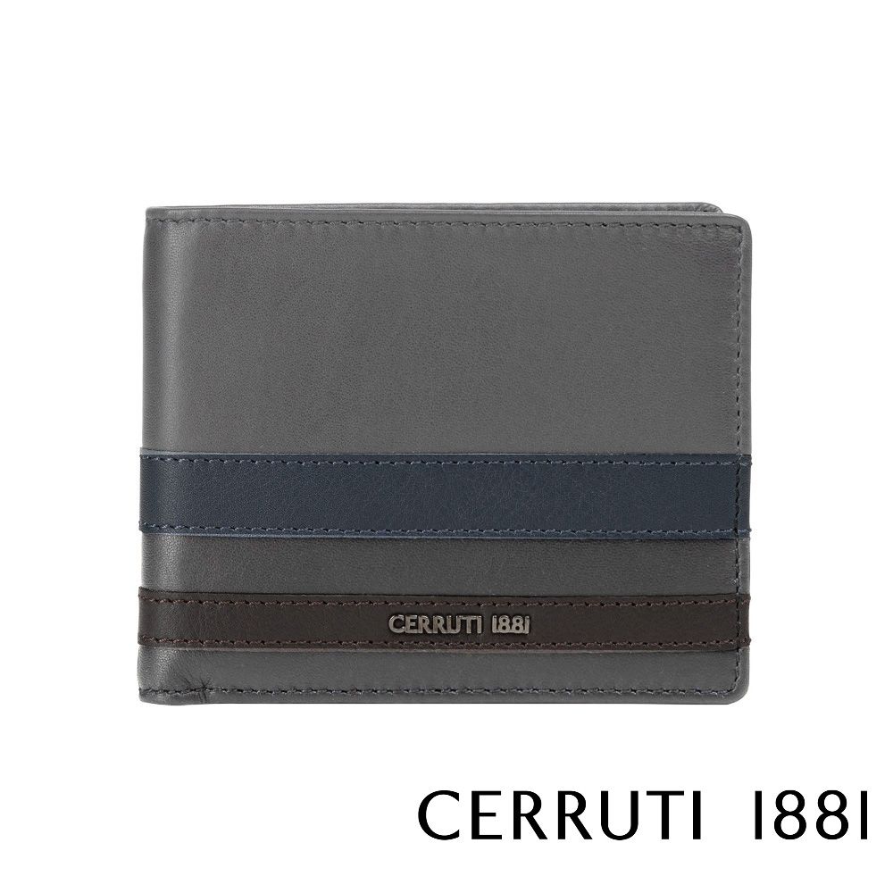 Cerruti 1881 限量2折 義大利頂級小牛皮4卡1零錢袋短夾 CEPU05693M 全新專櫃展示品(灰色 贈禮盒提袋)