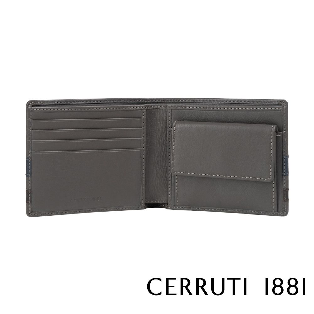 Cerruti 1881 限量2折 義大利頂級小牛皮4卡1零錢袋短夾 CEPU05693M 全新專櫃展示品(灰色 贈禮盒提袋)