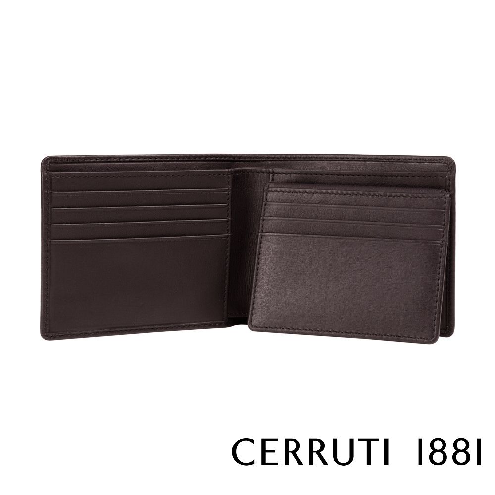 Cerruti 1881 限量2折 義大利頂級小牛皮12卡短夾皮夾 CEPU05710M 全新專櫃展示品(咖啡色 贈禮盒提袋)