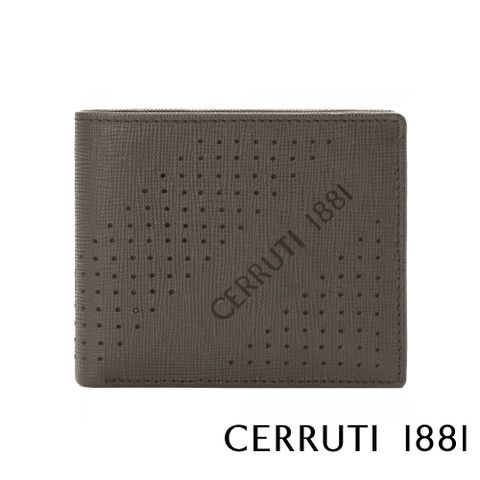 Cerruti 1881 限量2折 義大利頂級十字紋小牛皮6卡短夾 CEPU05919M 全新專櫃展示品(灰色 贈禮盒提袋)