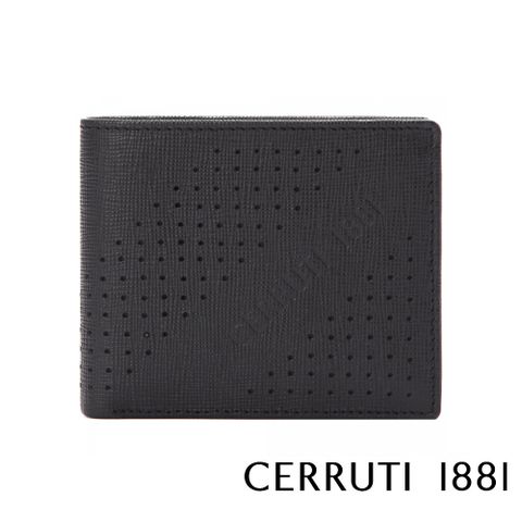 Cerruti 1881 限量2折 義大利頂級十字紋小牛皮6卡短夾 CEPU05919M 全新專櫃展示品(黑色 贈禮盒提袋)