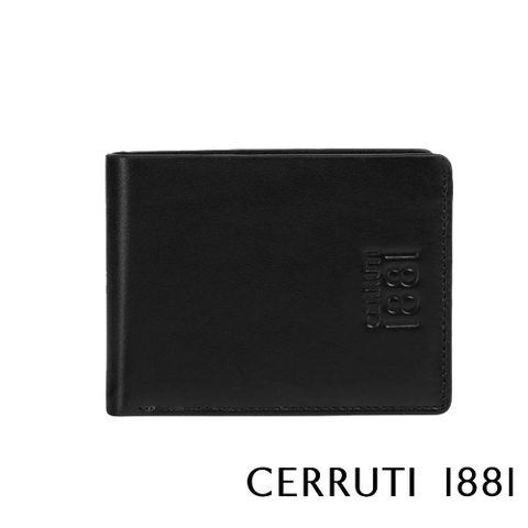 Cerruti 1881 限量2折 義大利頂級小牛皮5卡短夾皮夾 CEPU05922M 全新專櫃展示品(黑色 贈禮盒提袋)