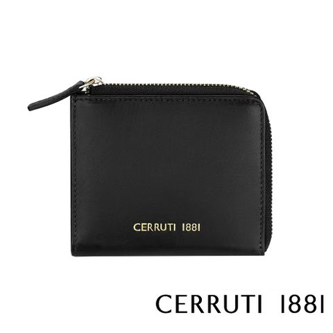 Cerruti 1881 限量2折 義大利頂級小牛皮零錢包 CEPD06163M 贈禮盒提袋 全新專櫃展示品 (黑色)