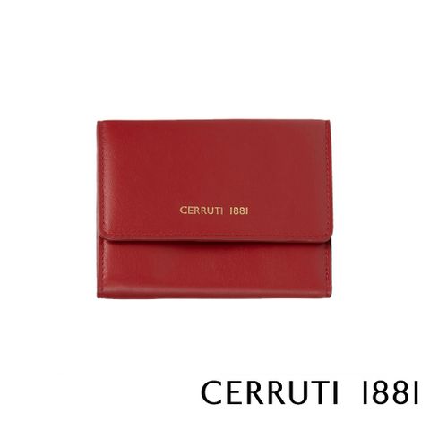 Cerruti 1881 限量2折 義大利頂級小牛皮三折短夾 CEPD06164M 贈禮盒提袋 全新專櫃展示品(紅色)