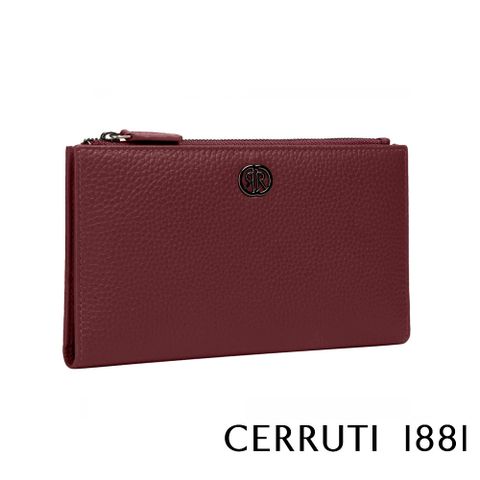 Cerruti 1881 限量2折 義大利頂級小牛皮荔枝紋長夾 CEPD06327G 贈禮盒提袋 全新專櫃展示品(酒紅色)