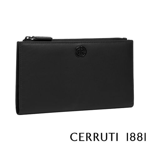 Cerruti 1881 限量2折 義大利頂級小牛皮素面長夾 CEPD06327M 贈禮盒提袋 全新專櫃展示品(黑色)