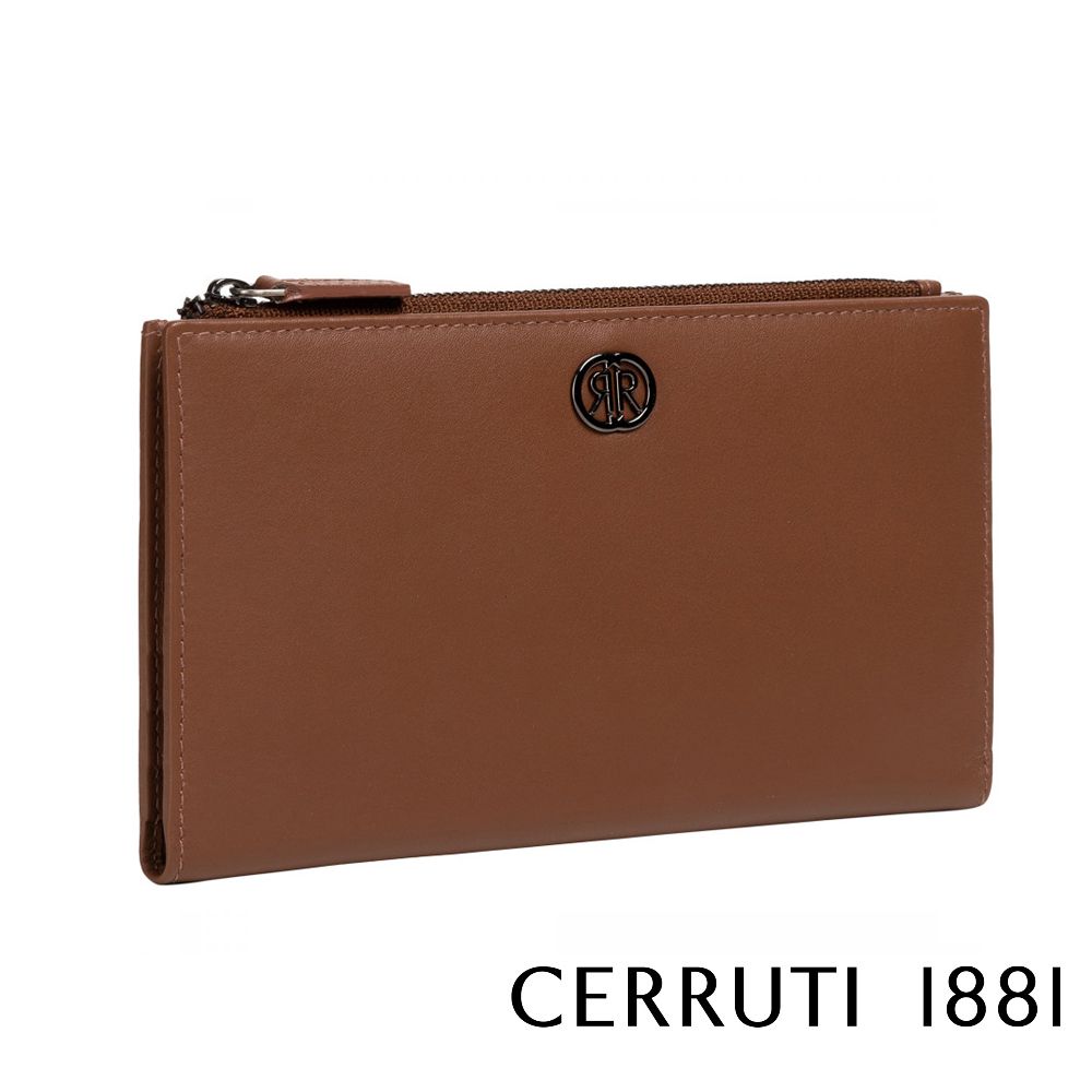 Cerruti 1881 限量2折 義大利頂級小牛皮素面長夾 CEPD06327M 贈禮盒提袋 全新專櫃展示品(琥珀色)