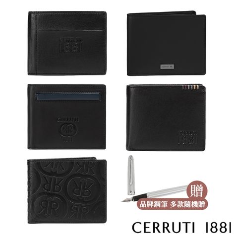 Cerruti 1881 頂級義大利小牛皮男用短夾送品牌鋼筆 全新專櫃展示品 (禮盒裝送提袋)