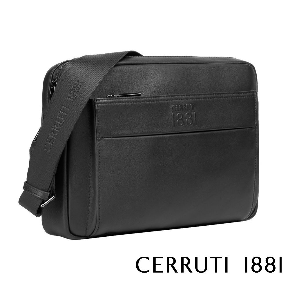 Cerruti 1881 限量2折 頂級義大利小牛皮側背斜背包 CEBO06545M 全新專櫃展示品(黑色)