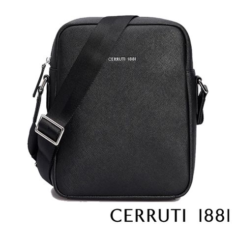 Cerruti 1881 限量2折 義大利頂級小牛皮斜背包側背包 CEBO04667S 全新專櫃展示品(黑色)