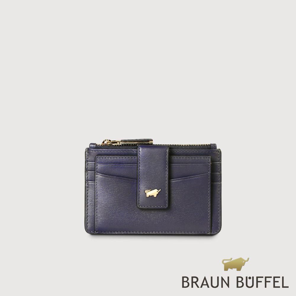 BRAUN BUFFEL 德國小金牛 台灣總代理 城市 拉鍊零錢袋卡夾-午夜藍/BF817-145-MN