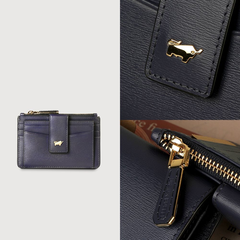 BRAUN BUFFEL 德國小金牛 台灣總代理 城市 拉鍊零錢袋卡夾-午夜藍/BF817-145-MN