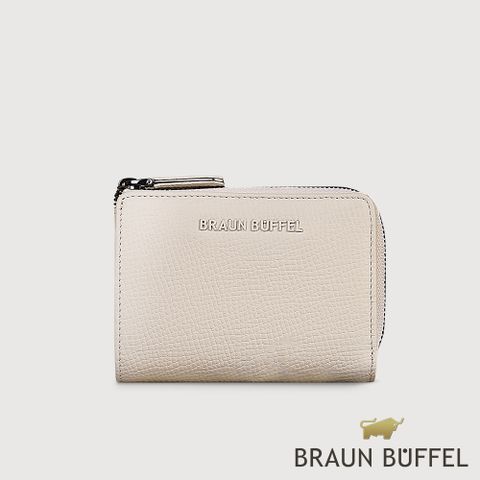 BRAUN BUFFEL 德國小金牛 台灣總代理 妮娜 拉鍊零錢袋卡夾-粉筆白/BF814-145-CK