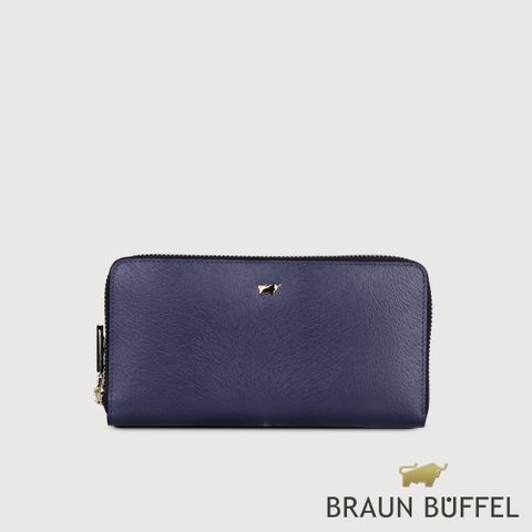 BRAUN BUFFEL 德國小金牛 台灣總代理 奧菲莉亞V 12卡拉鍊長夾-午夜藍/BF628-V102-MNB