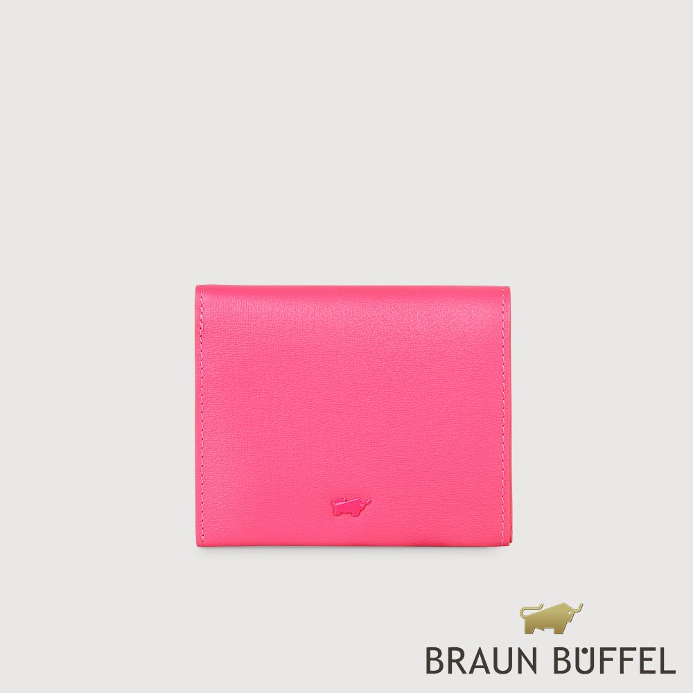 BRAUN BUFFEL 德國小金牛 台灣總代理 蔚藍 6卡兩折短夾-亮粉紅色/BF821-404-LP